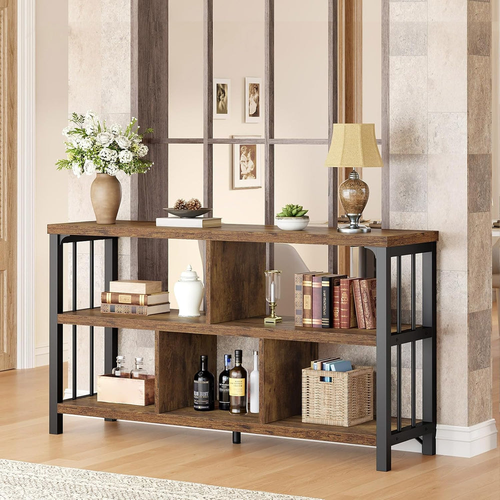 IBF Low Book Shelf, Industrial Horizontal Bookcase, Rustic Brown, 47 Inch