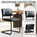 Cantilever Dining Chairs Set of 6, Mid Century Modern Dining Chairs with Black Metal Legs, Upholstered Leather Kitchen Chairs, Armless Cantilever Chair for Kitchen & Living Room, Black