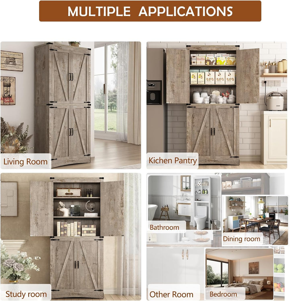 71" Tall Kitchen Pantry,Farmhouse Storage Cabinet with Adjustable Shelve...