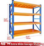 4000LBS Garage Shelving 48" W Garage Shelving Heavy Duty 4-Tier Metal Storage Shelves Adjustable Shelf Unit Storage Rack for Basement Supermarket Warehouse 48" W x 20" D x 78" H Blue-Orange
