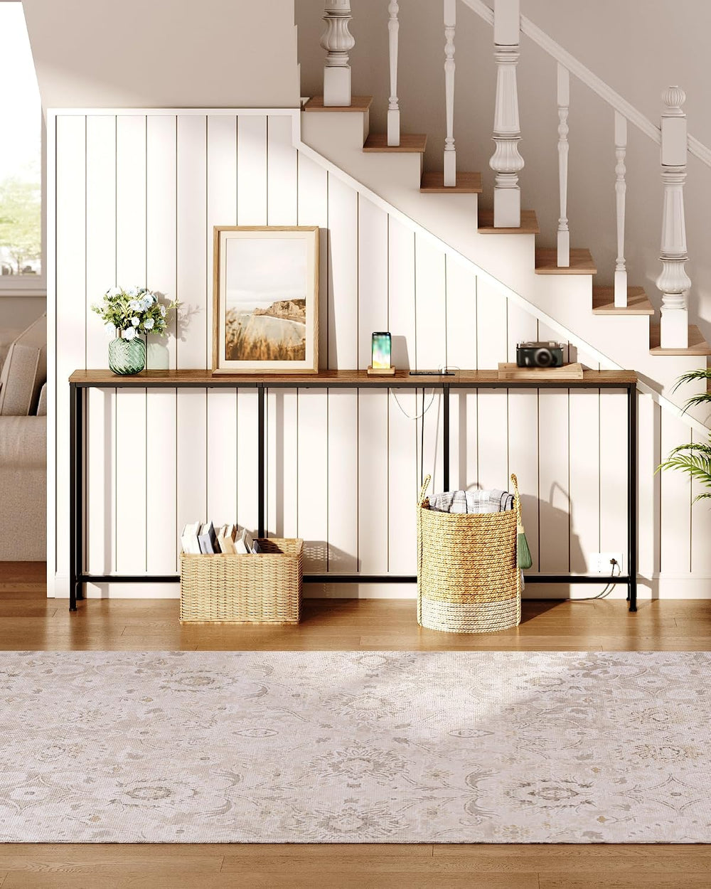 CHOEZON 78.7'' Narrow Console Table with Power Outlet 7.1" Skinn...