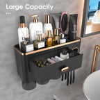 iHave Toothbrush Holders for Bathrooms - Upgrade Wall Mounted Toothbrush Holder with Toothpaste Dispenser - 3 Cups, Large Capacity Tray - Bathroom Accessories & Bathroom Storage