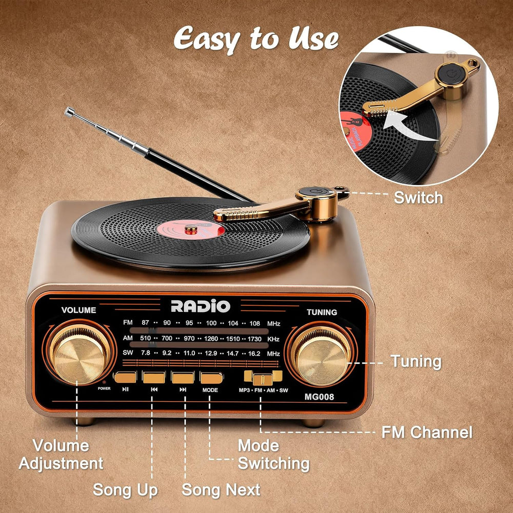 Vintage Radio AM FM SW with Bluetooth/TF Card/USB Playback for Home, Office