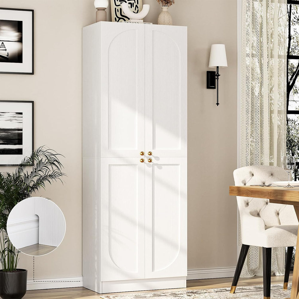 Cyclysio 80" Storage Cabinet, Tall Arched Bookcase with 4 Soft Close Doors