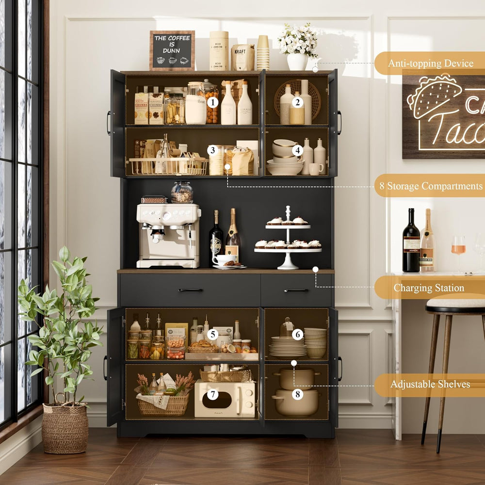 HOSTACK 71"H Kitchen Pantry Storage Cabinet, Farmhouse Hutch Cabinet, Bl...