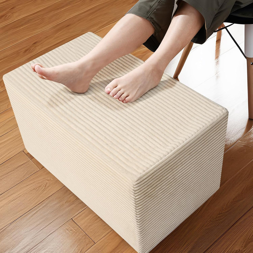 Rectangular Pouf Ottoman Soft Furry Corduroy Foot Rest for Chair | Stuffed Fl...