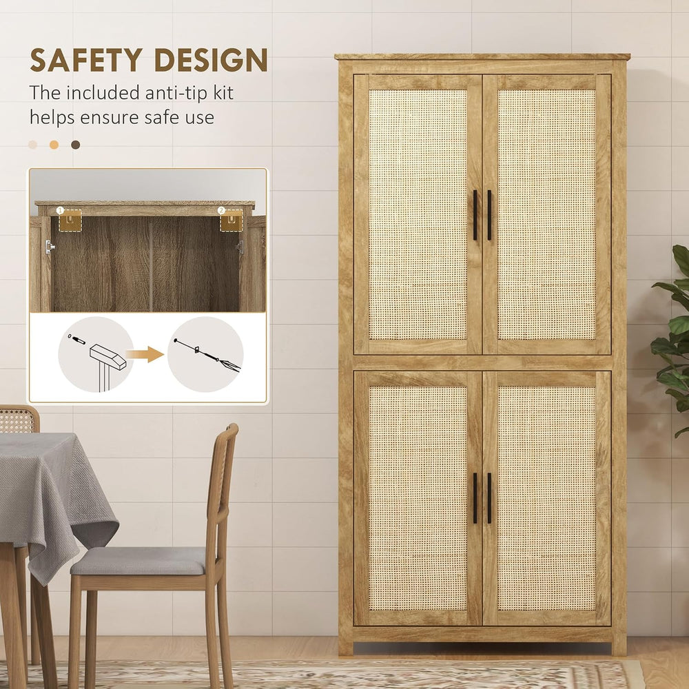 72" Tall Kitchen Pantry Storage Cabinet, Freestanding Buffet with 4 Ratt...