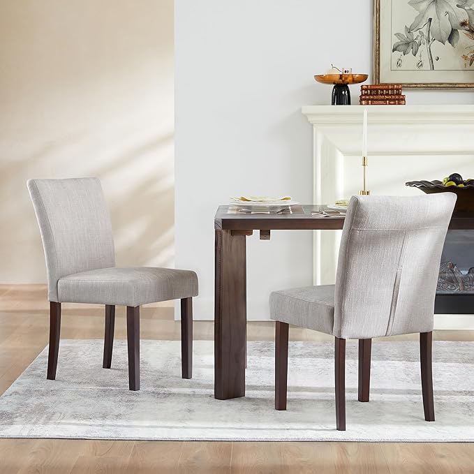 Watson & Whitely Upholstered Kitchen & Dining Room Chairs with Low Back, Performance Fabric Dining Chairs Set of 2, Modern Armless Dining Chairs with Solid Wood Legs, Gray