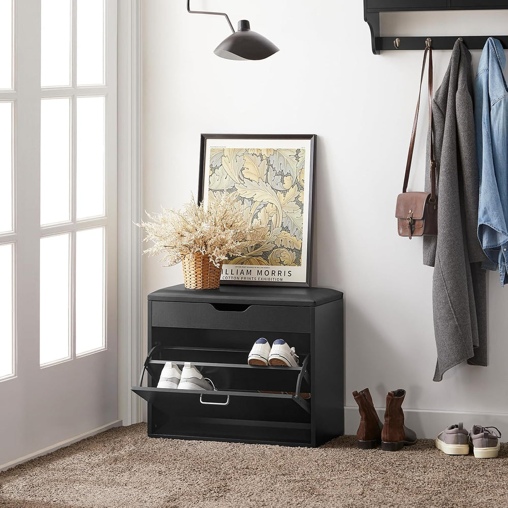 SoBuy Small Shoe Bench, Narrow Shoe Cabinet with Folding Padded Seat, Small S...