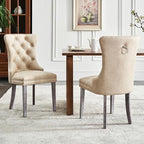 Leather Dining Chair Set of 4, Dining Room Chairs with Nailhead Ring Pull Trim, Upholstered Dining Chairs with Solid Wood Legs for Kitchen Dining Room (Beige)