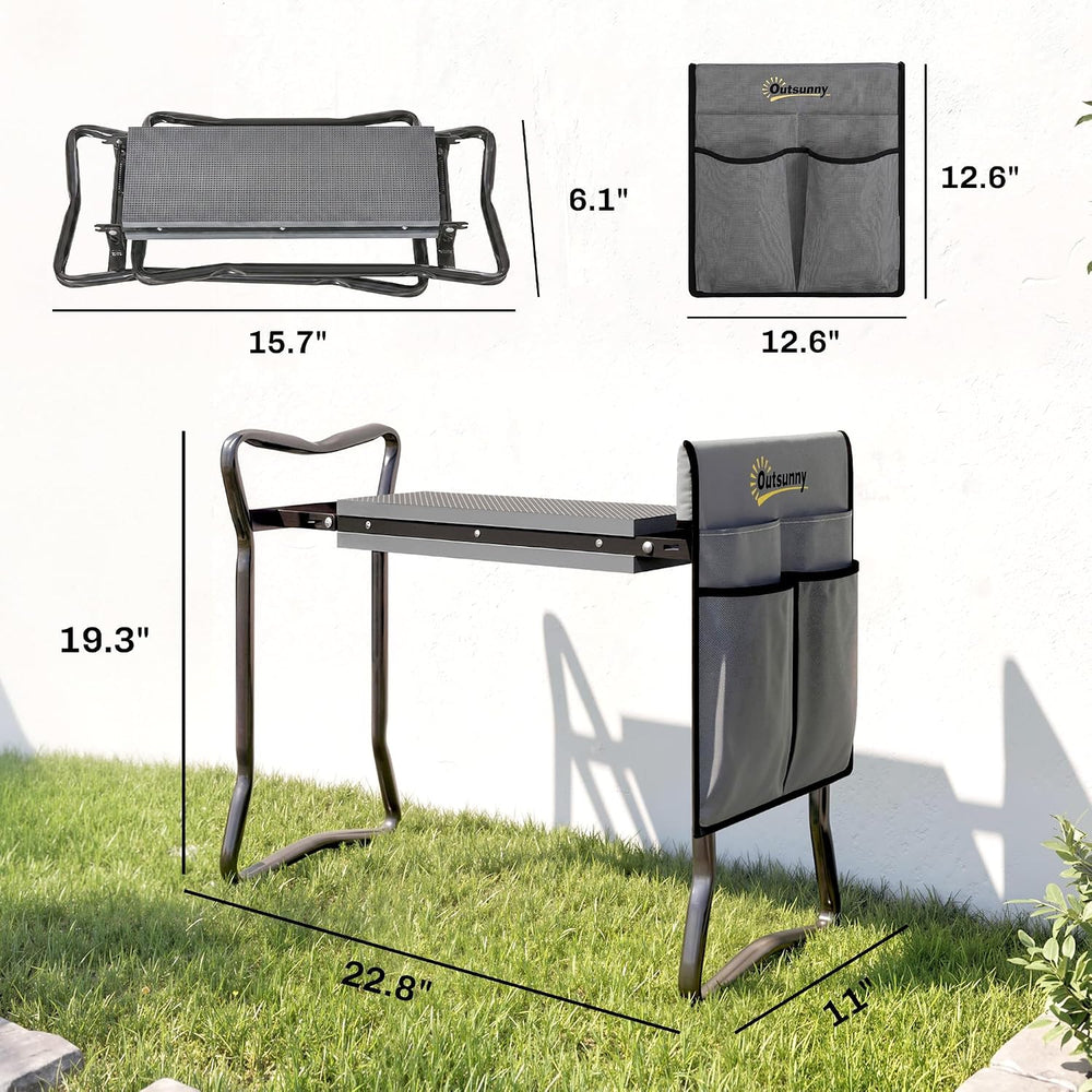 Outsunny Garden Kneeler and Seat with Tool Pouch, Gray