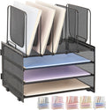 Desk Organizers and Accessories, 3-Tier Paper Organizer with 5 Vertical File Holders, File Folder Organizer (Black, 3T)