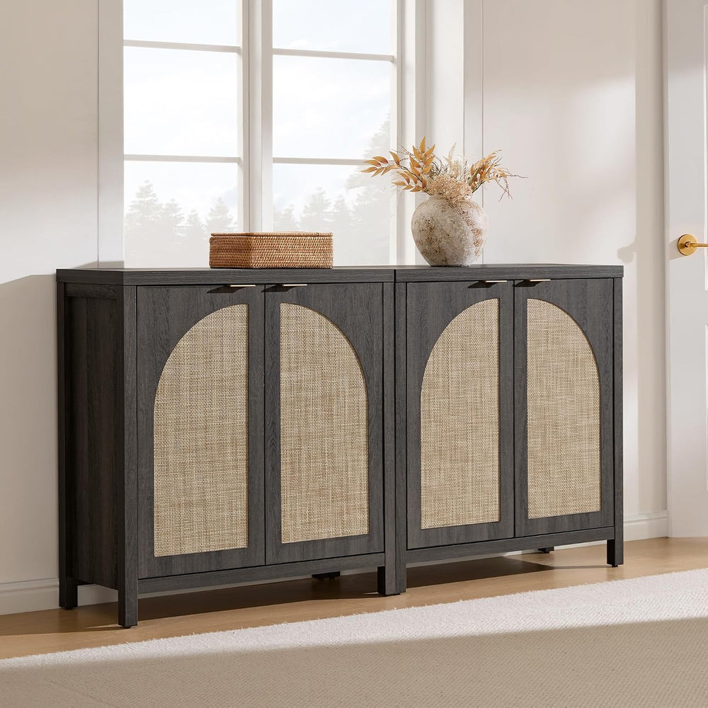 SICOTAS 68" W Rattan Sideboard Buffet Cabinet with Storage Set of 2, Mod...
