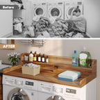 2-Tier Washer Dryer Countertop with 2.75" H Edge Rails, 58" W x 28" D Laundry Countertop for Folding Clothes, Washer and Dryer Topper with Non-Slip Pad (Dark Walnut)