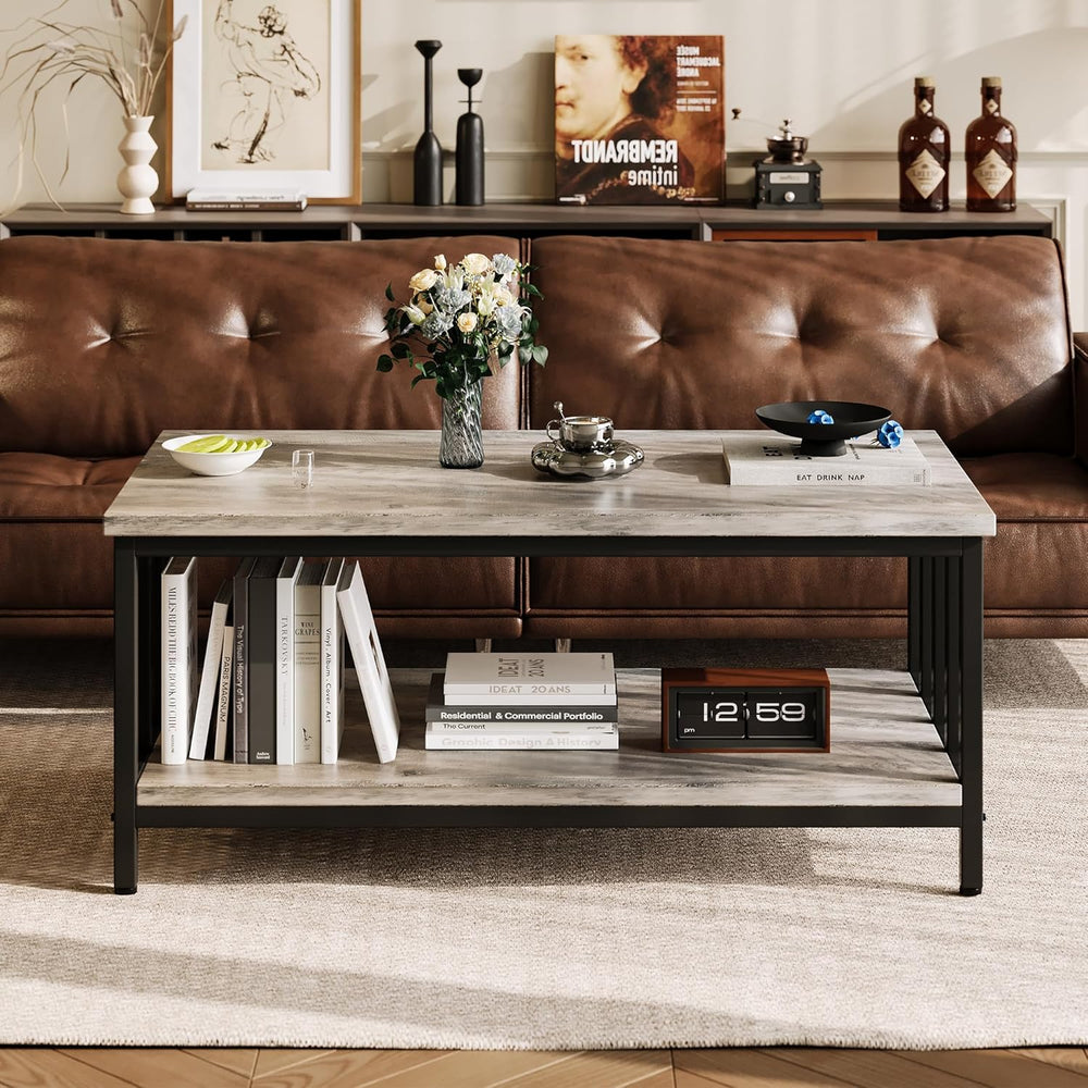 Homeiju Coffee Table for Living Room with Slatted Sides Frame, Modern Farmhou...