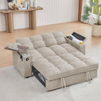 Auvsoce 65'' Convertible Sleeper Sofa Bed with Adjustable Backrest, Chaise Lounge, Side Table & USB/Type-C Ports – Stylish & Functional Addition to Any Living Room (Khaki)