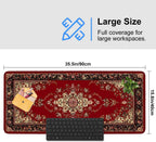 Red Vintage Persian Rug Mouse Pad – Large Extended Desk Mat 35.43 x 15.75 in – Oriental Carpet Design, Non-Slip Rubber Base, Waterproof Surface, Keyboard & Mouse Pad for Office, Gaming, Home