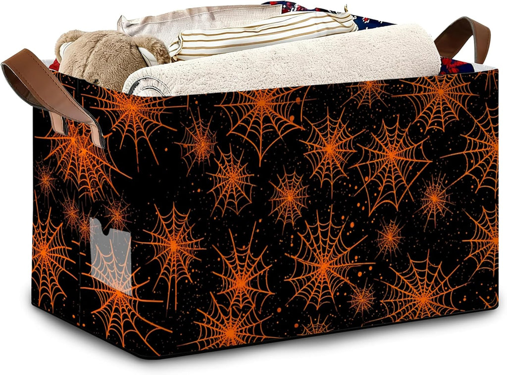Halloween Storage Basket,Spider Web Collapsible Storage Bin Cubes for Living Room Bedroom Blankets Home Storage 17x11.5x10Inch
