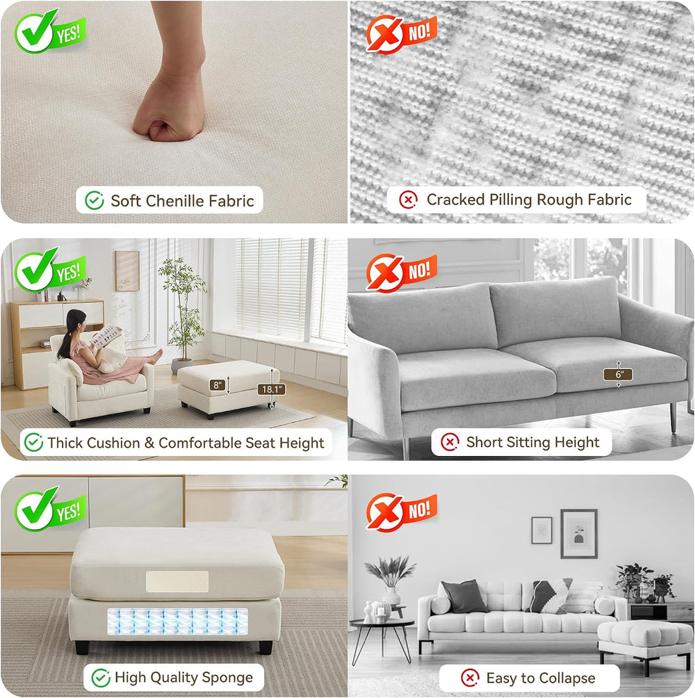 WUTUTUEE 57.5" Oversized Chaise Lounge with Ottoman Indoor, White Readin...