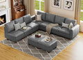 SITJOY 118" Faux Leather Modular Sectional Sofa with Storage, Mid Century Modern Sectional Couches for Living Room, Soft Padded Armrests, 9 Seat L Shaped Couch with Ottoman, Gray