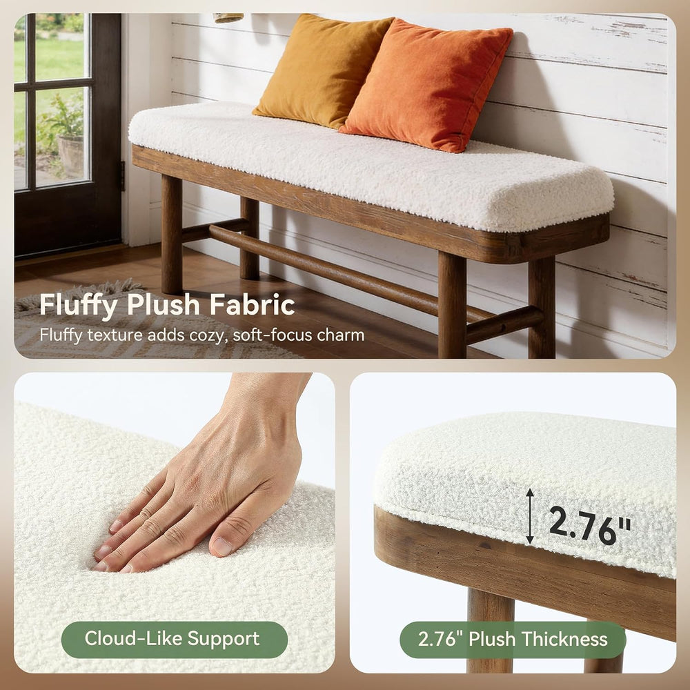 55-Inch Solid Wood Entryway Bench, Rustic Upholstered Bench, Modern Dining Be...