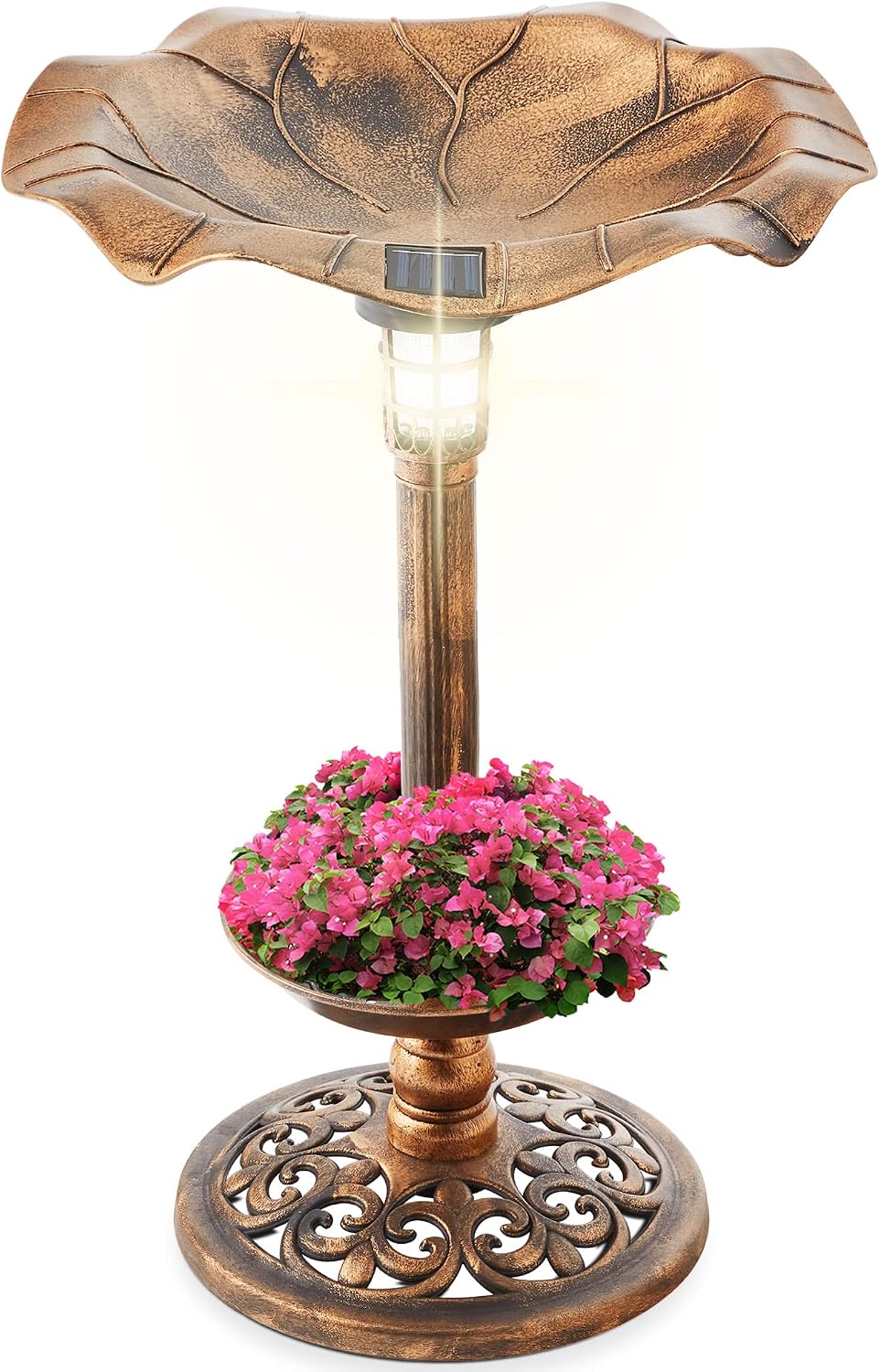 Best Choice Products Bird Bath W/Solar Light & Planter - Bronze