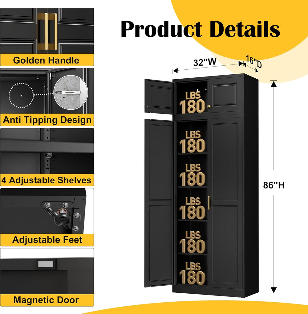 Steeloong86“ Kitchen Pantry Cabinet,Metal Storage Cabinets with Doors and 4 A...