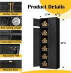 Steeloong86“ Kitchen Pantry Cabinet,Metal Storage Cabinets with Doors and 4 Adjustable Shelves,Black Kitchen Cabinet with 4 Gold Handles,Tall Cabinet for Livingroom,Pantry, Bathroom