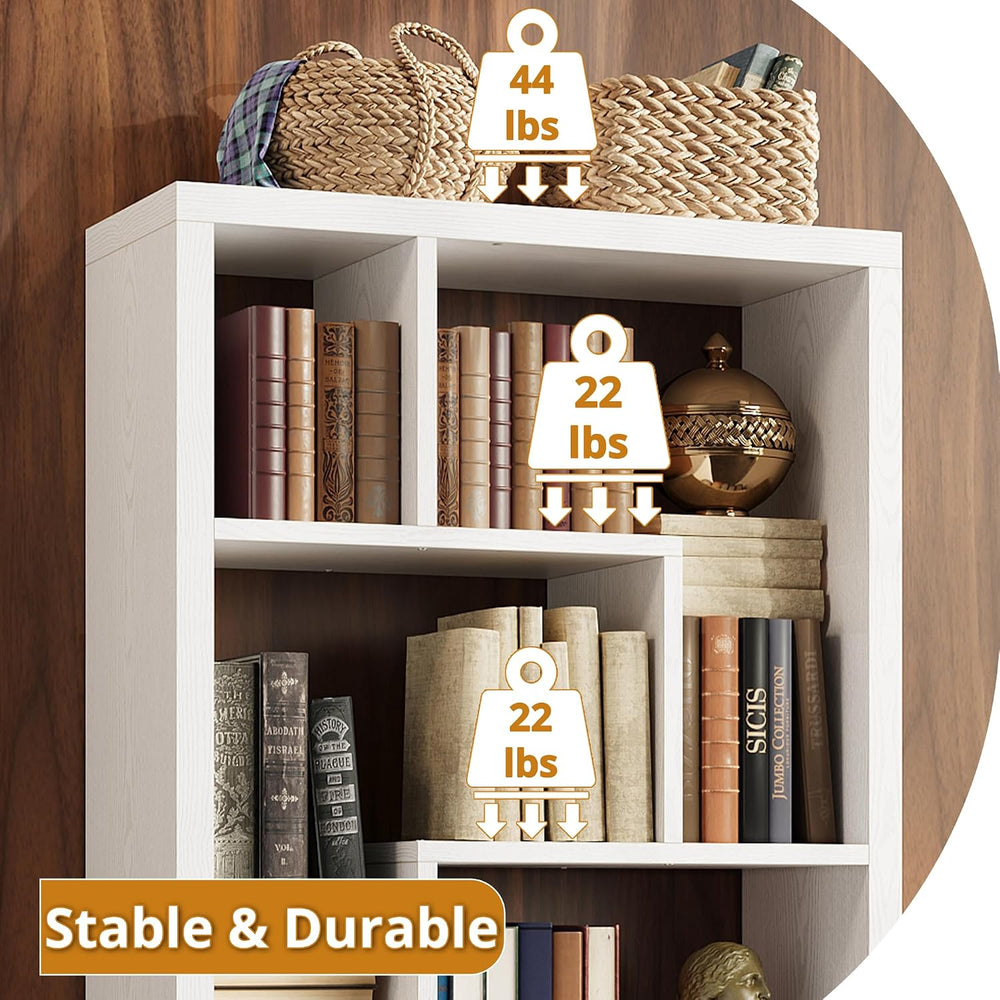 IRONCK Geometric Bookcase 6-Shelf Industrial Bookshelf White Etagere Bookcase...