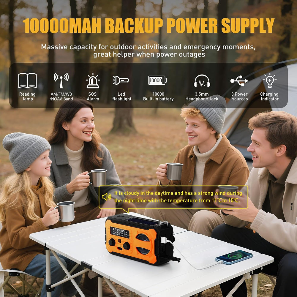 Hand Crank Emergency Radio 10000mAh Weather Radio with AM/FM/NOAA, Orange