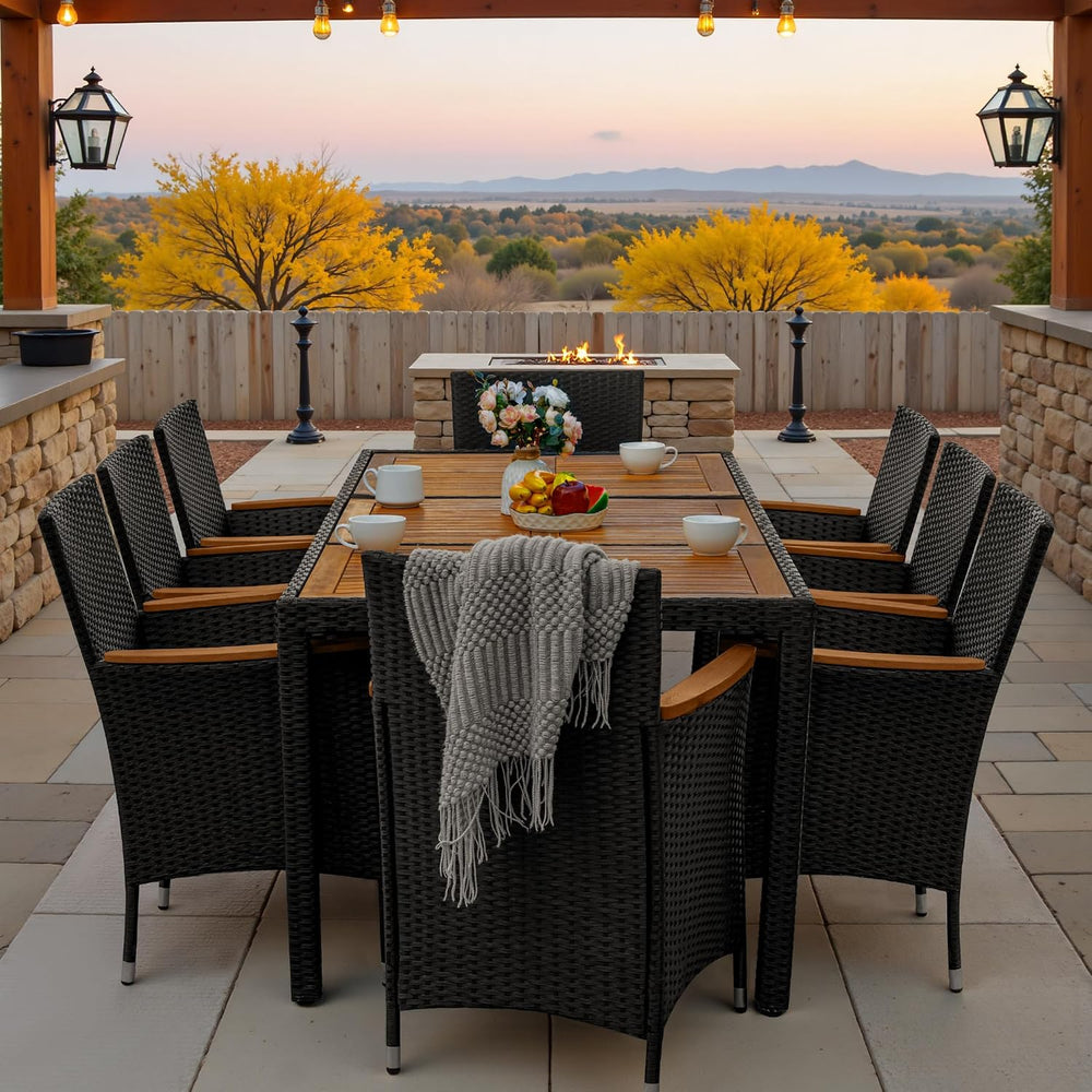Greesum 9 Pieces Patio Dining Set Acacia Wood Dining Set for 8 (Black)