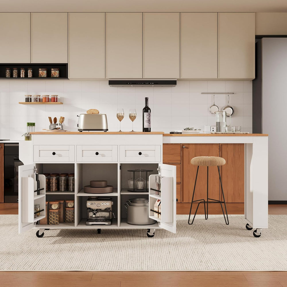 54.1"-85.5" Rolling Kitchen Island with Slide Out Table Grey