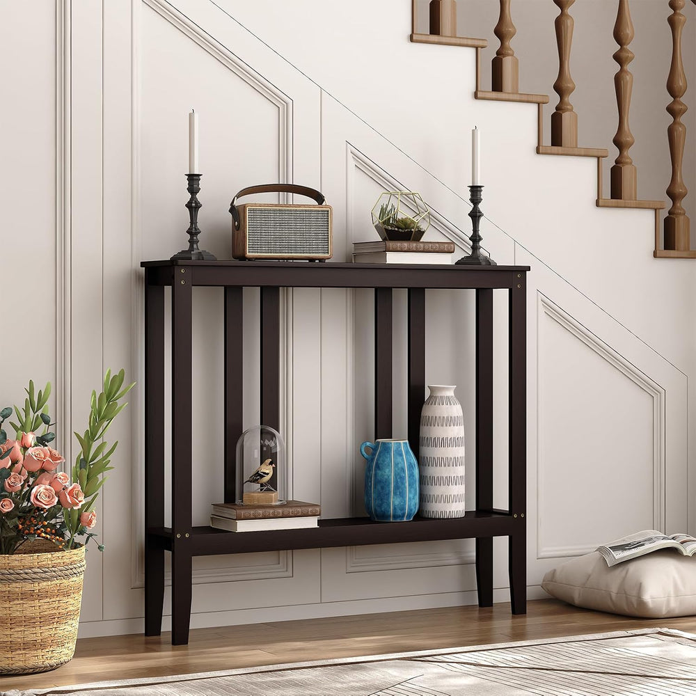 ELYKEN Bamboo 2-Tier Narrow Console Table, 36.2" Long Slim Hallway Table...