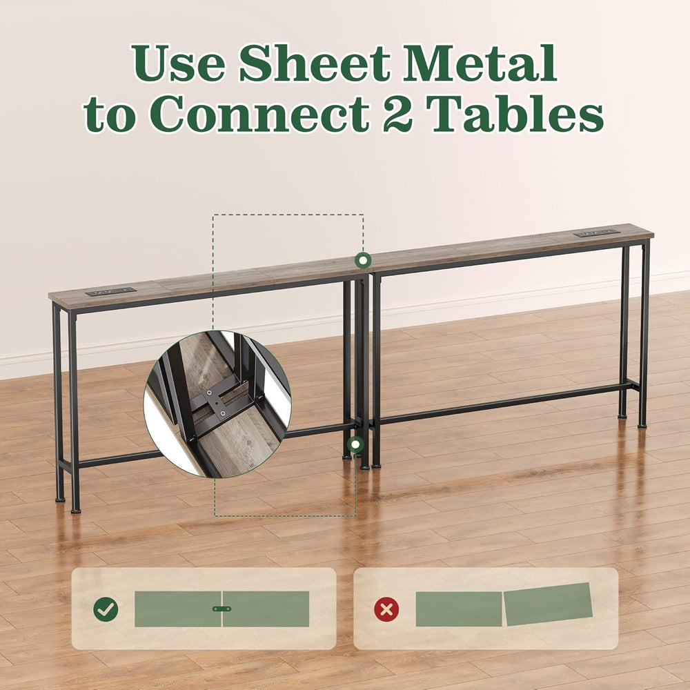 SUPERJARE 78.8 inch Narrow Behind Couch Table with 2 Charging Stations | 2 AC...