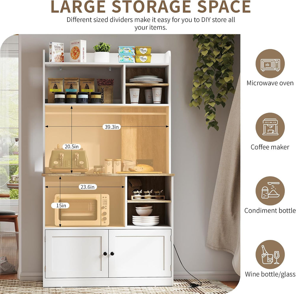 71" Kitchen Pantry Storage Cabinet, Microwave Stand with Storage & B...