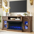 3-Side Fireplace TV Stand for up to 80 Inch TV, LED Entertainment Center with 36 Inch Electric Fireplace, Farmhouse TV Console Table w/Drawers & Cabinets for Living Room, Cherry