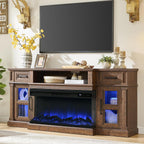 3-Side Fireplace TV Stand for up to 80 Inch TV, LED Entertainment Center with 36 Inch Electric Fireplace, Farmhouse TV Console Table w/Drawers & Cabinets for Living Room, Cherry