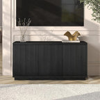 Henn&Hart Fluted TV Stand for TVs up to 55" with 3 Swing Out Ribbed Doors and Adjustable Shelves for Living Room, Family Room, or Office, Natural Black
