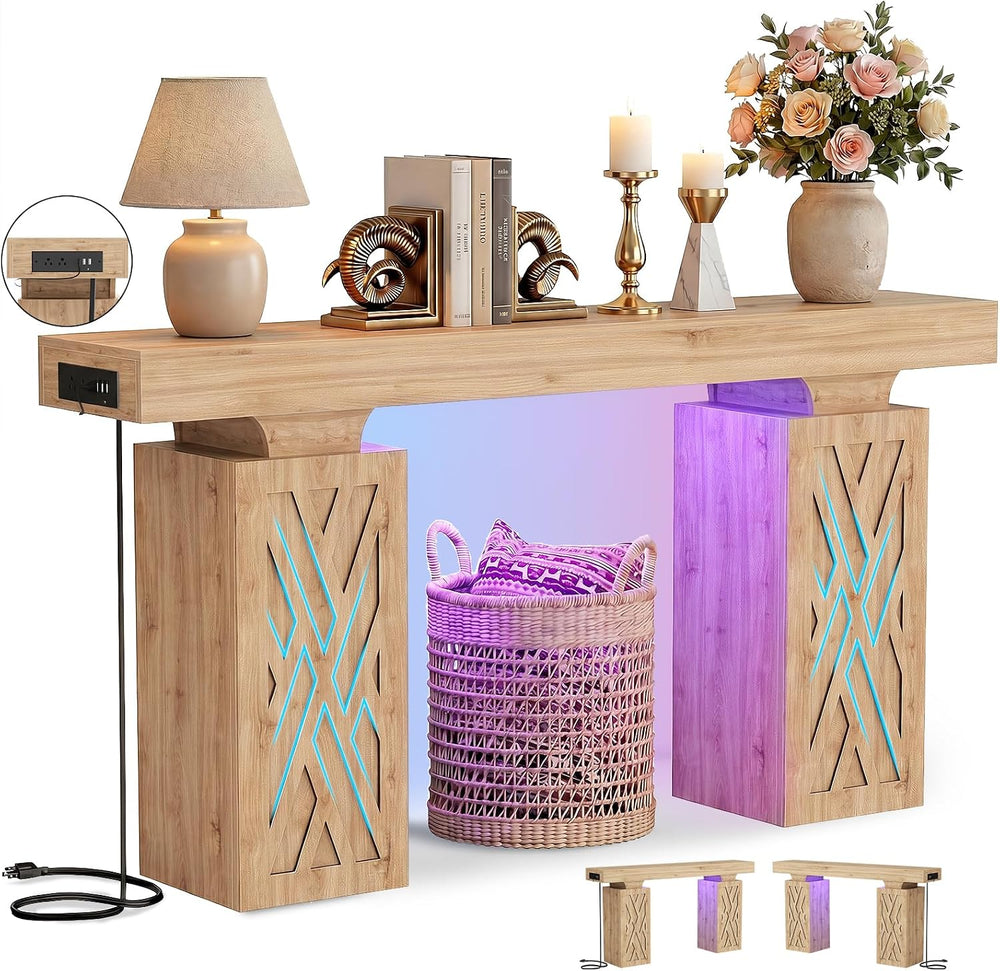 iSunirm 47.2" Extra Thick Entryway Table with Hollow Carved Storage Legs...