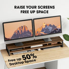 Fenge Dual Monitor Stand for Desk, 42.5in Large Monitor Riser for 2 Monitors, 2 Tier Computer Office Desk Top Shelf, Desktop Storage Stand for Laptop, PC, Computer, Printer