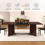 78.7 Inch Dining Table for 8 People, Large Rectangular Farmhouse Kitchen Table with Waterproof Wood Tabletop and Adjustable Leg for Kitchen Dining Room, Brown