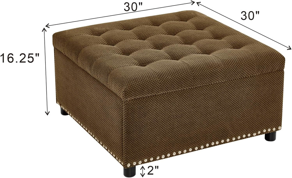 30 inch Large Square Storage Footstool Coffee Table with, Ample Space - Perfe...
