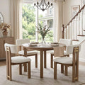 HNY Modern Farmhouse Boucle Dining Chairs Set of 4, White Sherpa Fabric Upholstered Dining Room Kitchen Chairs with Natural Wood Frame & Curved-Back, Armless Accent Wood Chairs for Dining Living Room