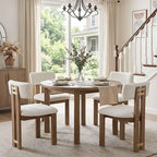 HNY Modern Farmhouse Boucle Dining Chairs Set of 4, White Sherpa Fabric Upholstered Dining Room Kitchen Chairs with Natural Wood Frame & Curved-Back, Armless Accent Wood Chairs for Dining Living Room