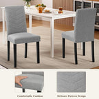 VECELO Upholstered Dining Chairs Set of 4, Fabric Wood Legs High Back for Kitchen Living Room, Light Gray