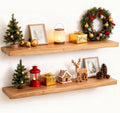 Floating Shelves 30" W x 8" D, Solid Elm Wood Shelves for Wall, 8 Inch Deep Floating Shelves for Home Storage & Display, Rustic Wooden Bathroom Shelves 30 Inch Long, Set of 2, Heavy-Duty Bookshelf