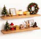 Floating Shelves 30" W x 8" D, Solid Elm Wood Shelves for Wall, 8 Inch Deep Floating Shelves for Home Storage & Display, Rustic Wooden Bathroom Shelves 30 Inch Long, Set of 2, Heavy-Duty Bookshelf
