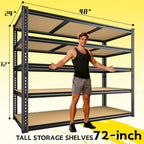 48" W Garage Shelving Heavy Duty 3200LBS Garage Storage Shelving, 5 Tier Adjustable Metal Shelving Unit Utility Rack Shelf for Warehouse, Pantry, Closet, Kitchen 72" H x 48" W x 24" D, Black