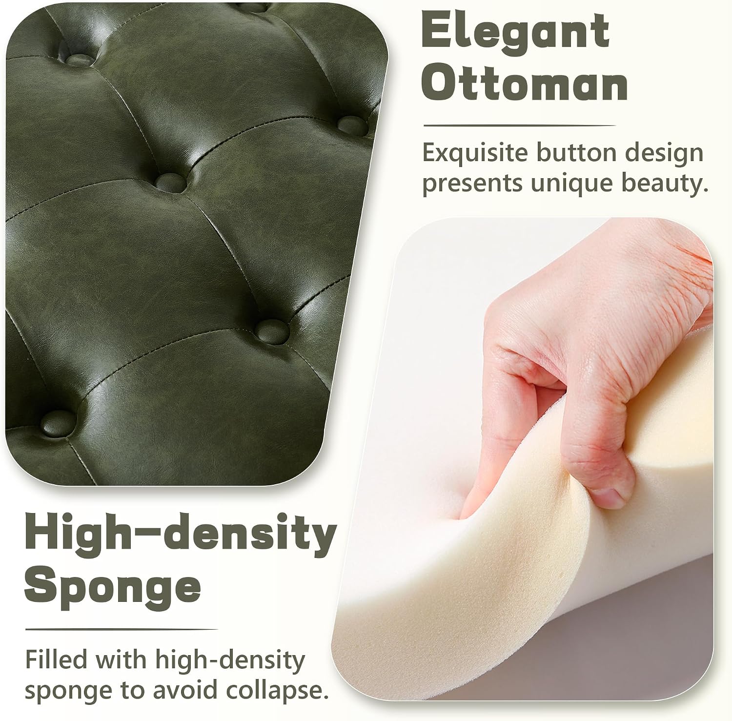 30-Inch Round Storage Ottoman, Leather Ottoman (Green) | Button Tufted Ottoman with Storage, Ottoman Coffee Table with Removable Top for Living Room, Bedroom, Office