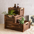 TIMRIS Set of 3 Rustic Wood Nesting Crates, Farmhouse Wooden Storage Container Boxes with Cutout Handles, Decorative Wooden Baskets for Display (Rustic Brown)